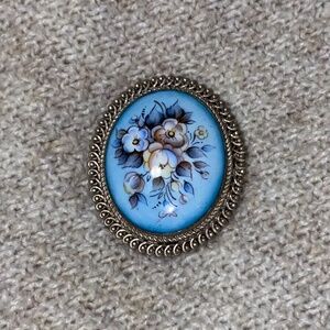 Sterling vintage Russian hand-painted brooch